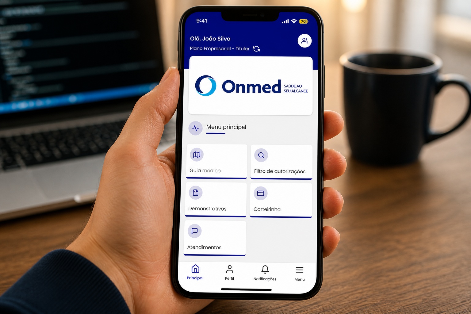 Aplicativo Onmed em um smartphone